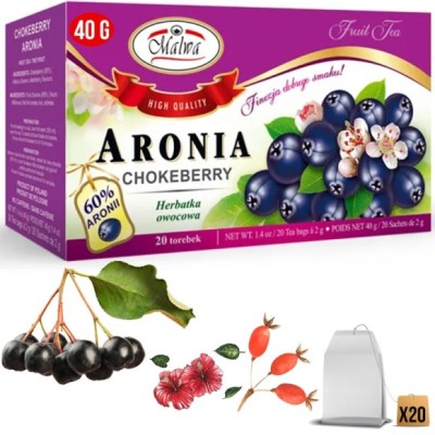 Malwa HERBATA OWOCOWA Aromatyzowana ARONIA 20 saszetek 40G KRÓTKA DATA